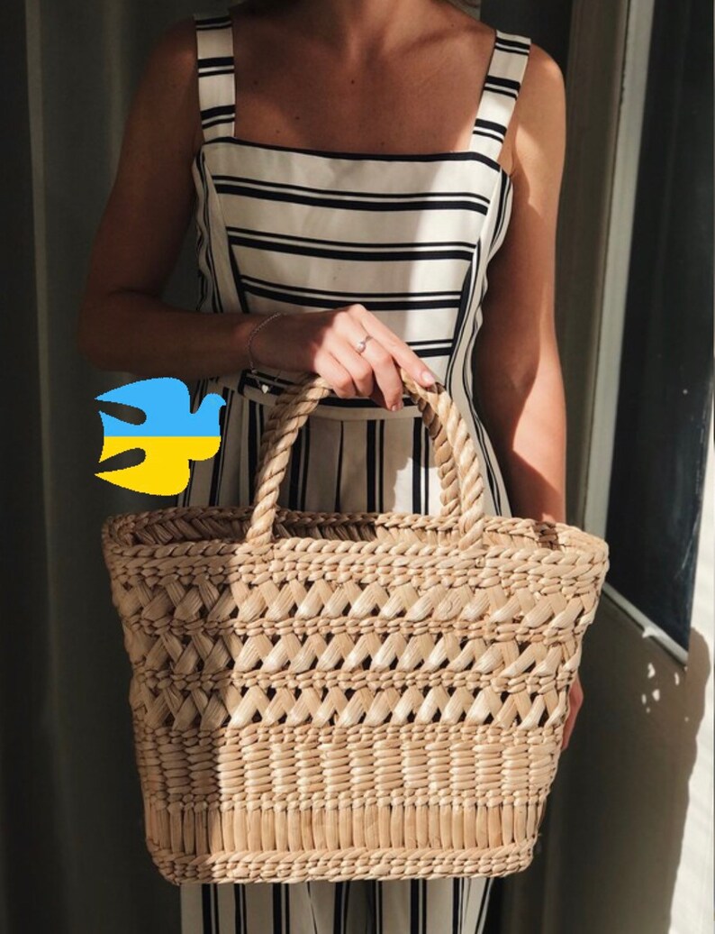 Large Woven Beach Bag, Woven Shopper Bag image 1