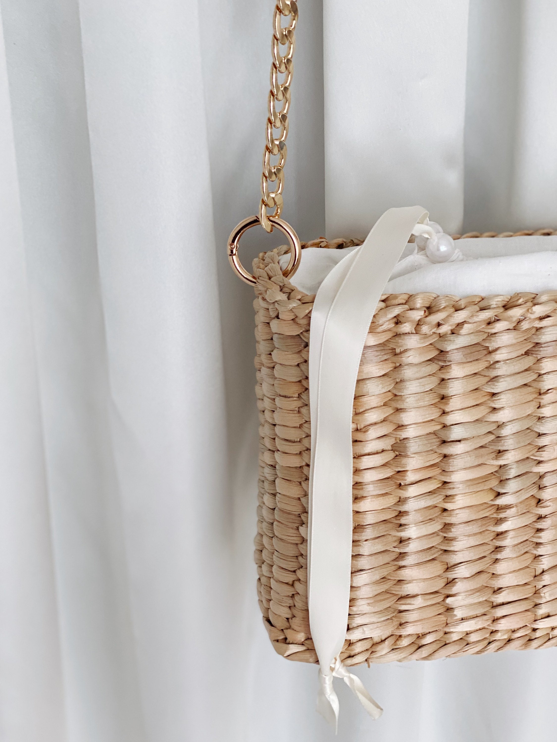 Straw Shoulder Tote Bag Crossbody Chain Straw Basket Bag Etsy