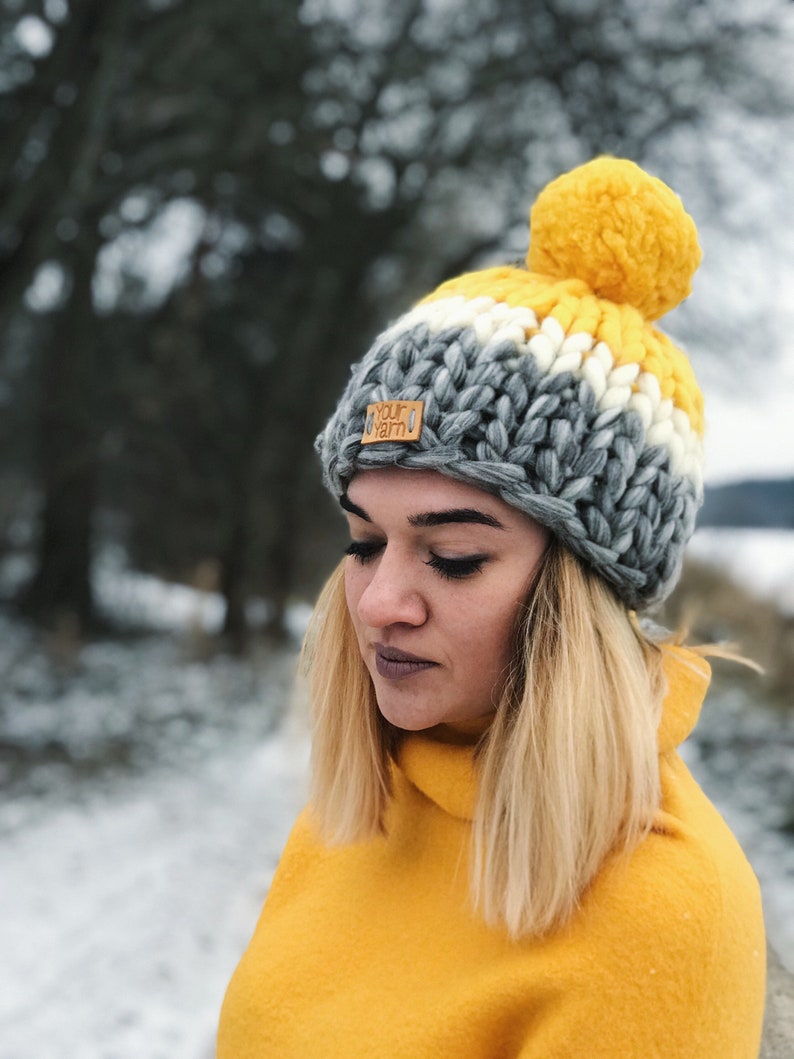 Women's wool knit hat Knit Beanie Big yarn Knit Womens Etsy