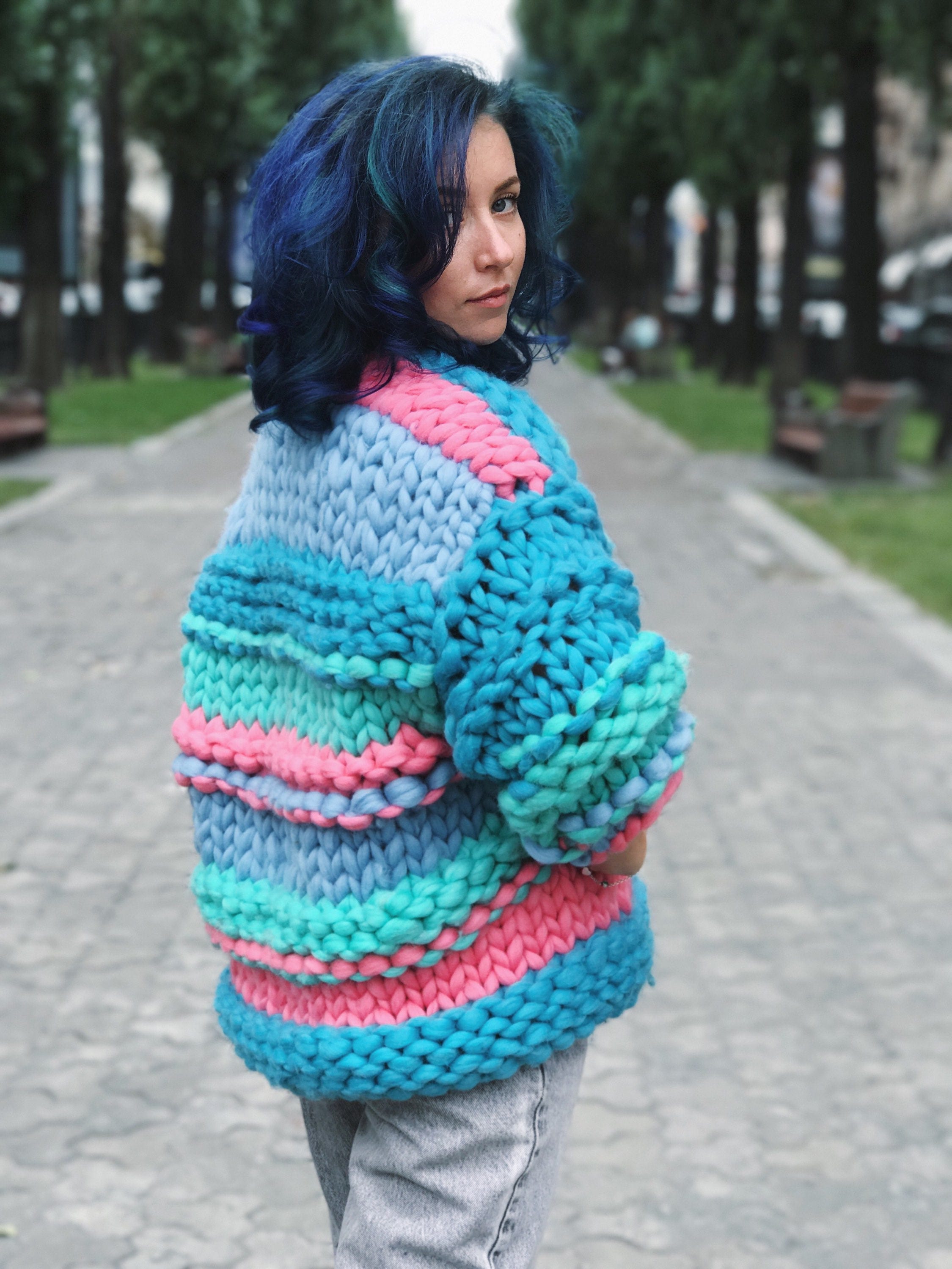 Chunky hand knit cardigan store