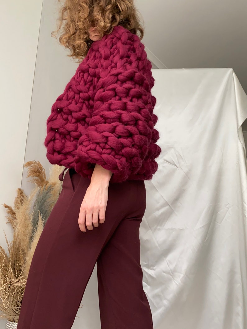 Knit Cropped Cardigan Chunky Knit Cardigan Oversized Jacket Etsy