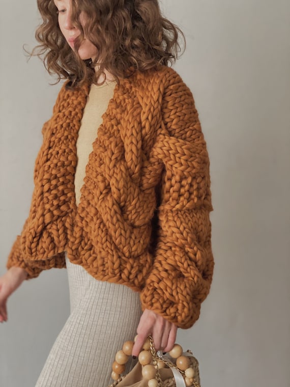 Cable Knit Cardigan Chunky Knit Jacket 