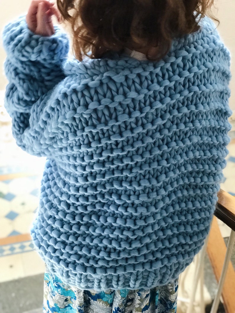 Cable Knit Oversized Chunky Cardigan Sweater Blue image 3