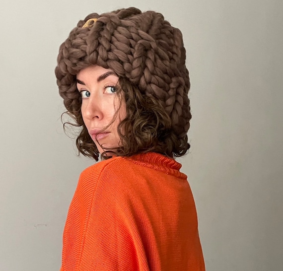 Chunky Knit Pom Pom Beanie chocolate brown women’s Chunky Knit Pom Pom Hat, Knit Hat, Women main image 2