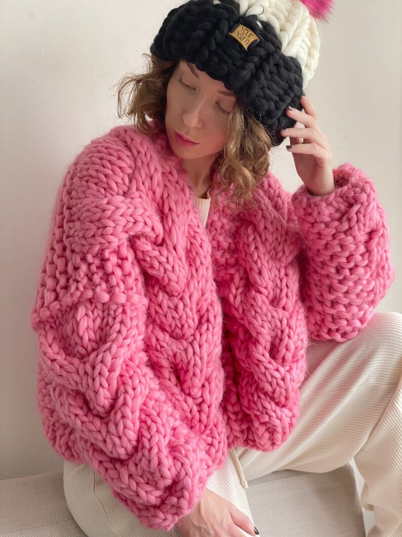 Cable Knit Cardigan Oversized Chunky Knit Jacket Merino Wool Etsy