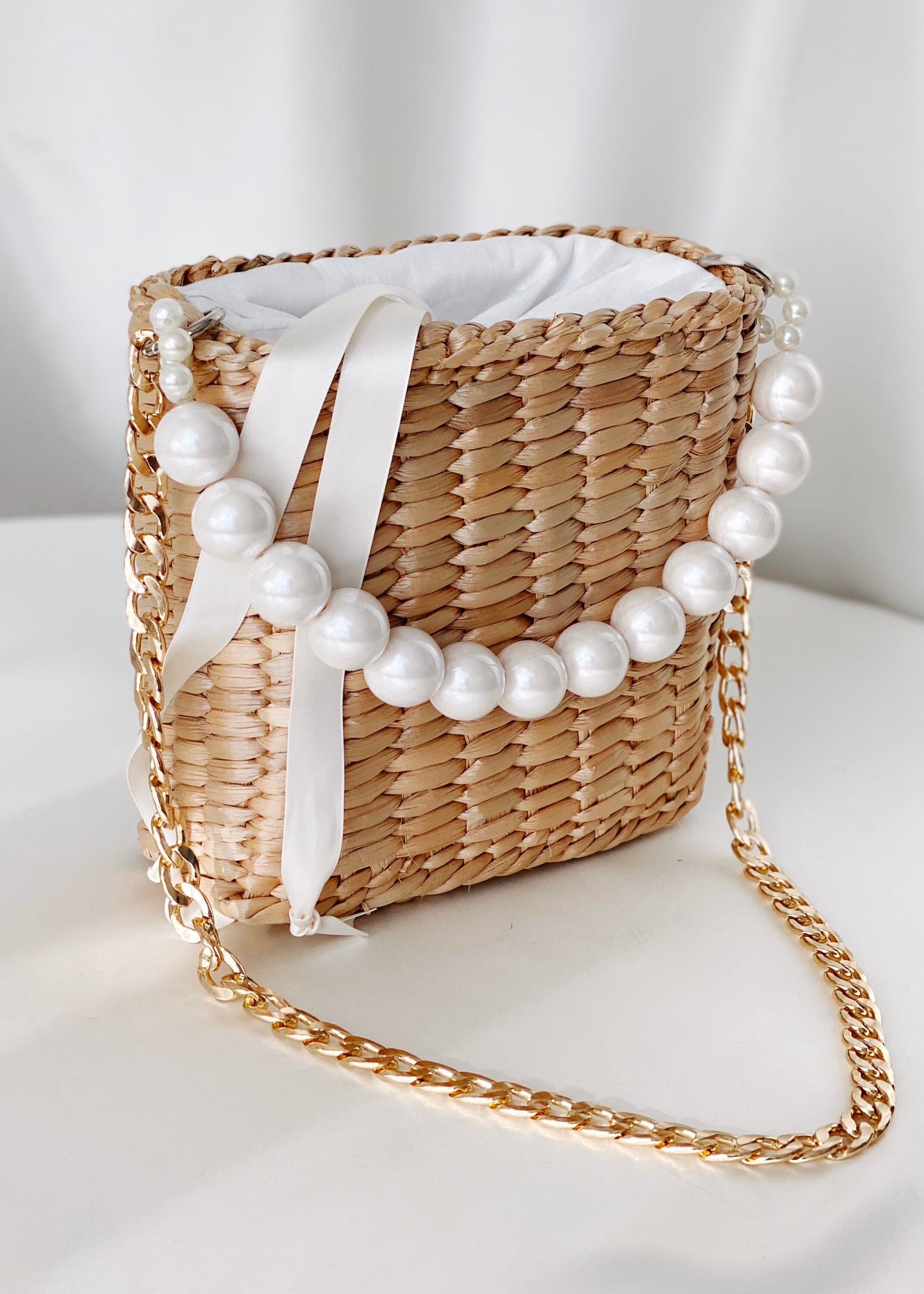 Pearl Tote Straw Bag Woven Handbag | Etsy