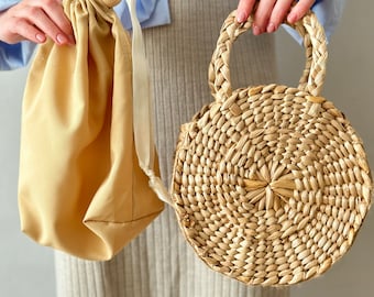 Round Woven Seagrass Straw Bag Summer Handbag Small Purse