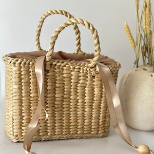 Straw Bag French Market Basket, Straw Tote with handles image 3