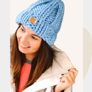 Super Chunky Hat, Womens Chunky Knitted Beanie Sky