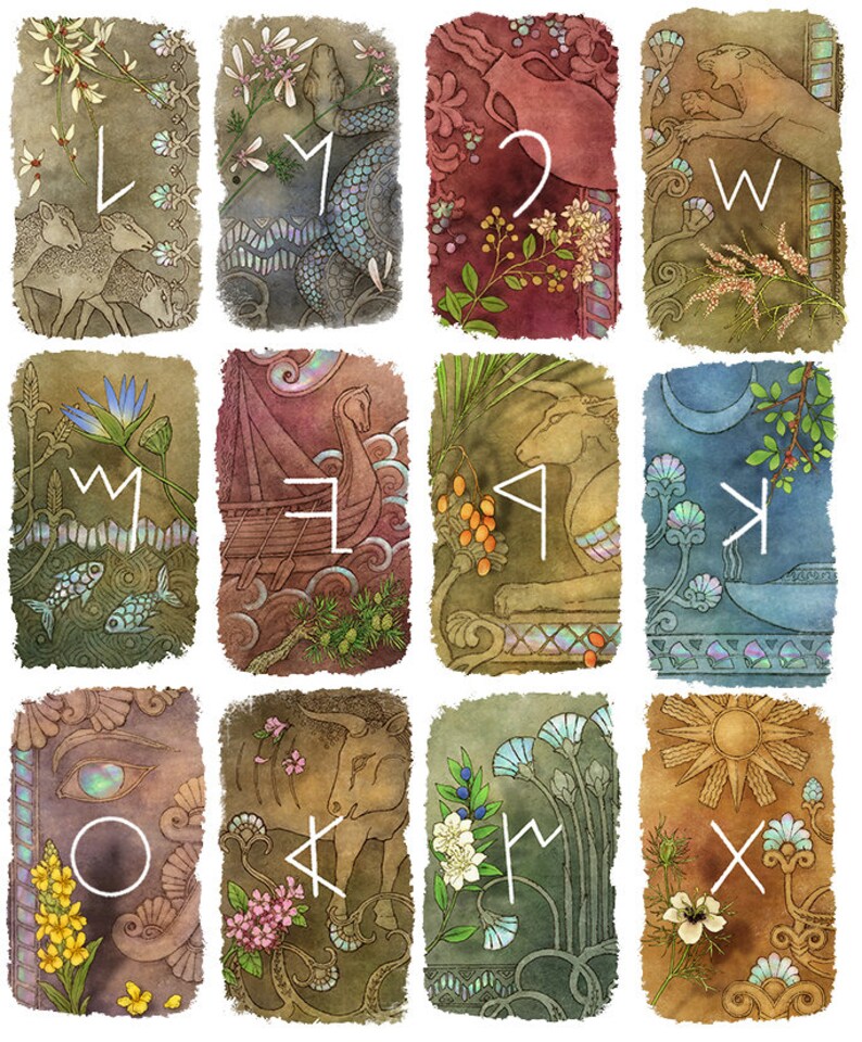 Phoenician alphabet letter art print 5 x 7 earth magic witchcraft runes oracle tarot card LAMEDH