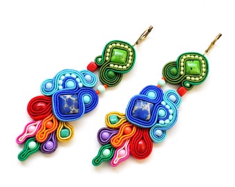 Coloratissimi orecchini MARACAIBO soutache arcobaleno _ Orecchini unici _ Orecchini favolosi Boho _ Gioielli fatti a mano _ MOJAMAJA