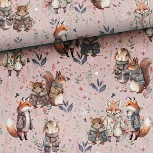 Blanket or bedspread 4 sizes for a bed with forest animals: squirrels, mice, foxes, bunnies on a calm pink striped minky fabric _ MOJAMAJA image 2
