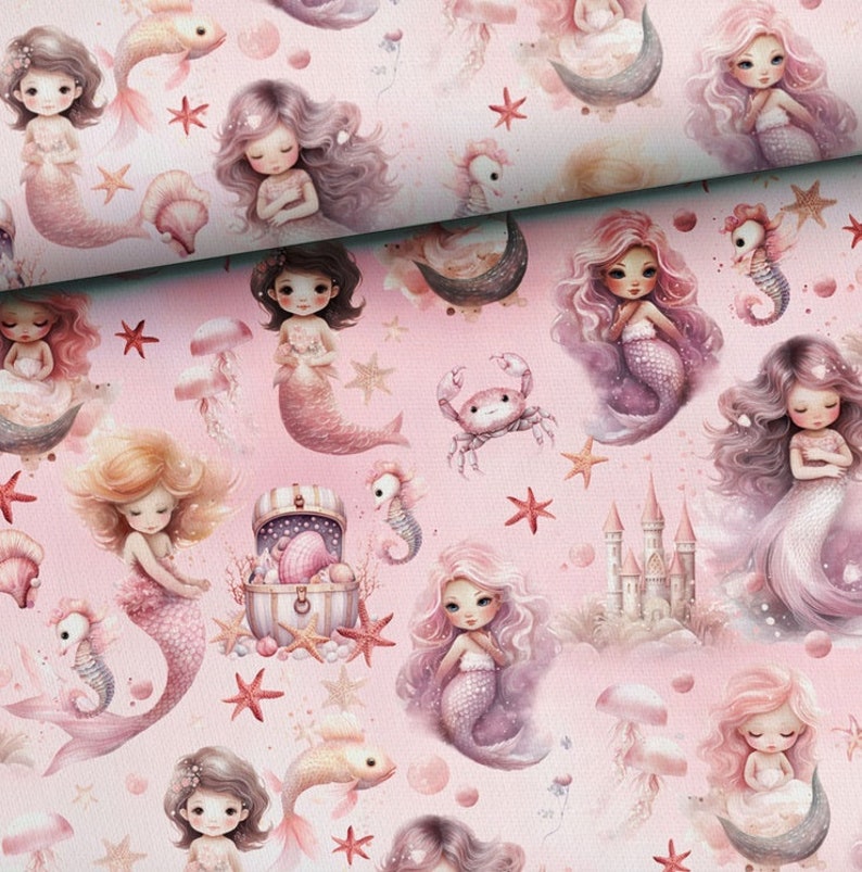 Bedspread, preschooler's blanket or baby's blanket _ 4 sizes _ Mermaids and pink minky or waffle cotton to choose from image 2