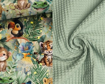 BLANKET _ 4 sizes _ MOJAMAJA _ Blanket with animals in the jungle _ The back is a choice of: waffle cotton, minky or quilted velvet