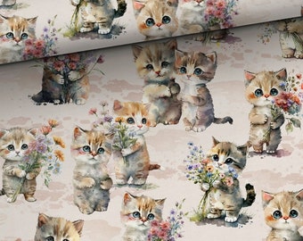 Coperta a doppio lato, coperto con gatti su uno sfondo beige e velluto trapuntato beige _ 4 dimensioni con gatti _ Mojamaja
