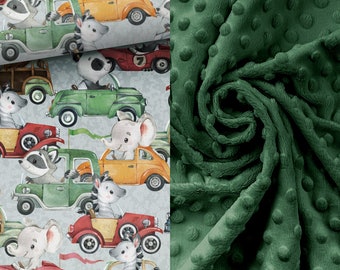 BABY BLANKET _ 3 sizes _ Minky and cotton _ MOJAMAJA _ Minky blanket _ Animals in cars _ Elephants, lions, zebras, raccoons, rabbits