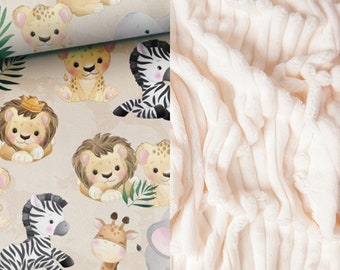 Minky couverture _ Couverture avec des animaux : zèbres, lions, girafes et autres _ Minky, coton gaufré ou velours matelassé ?