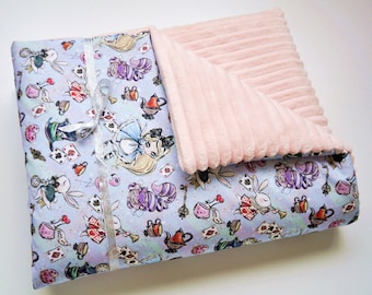 BABY blanket , ADULT blanket, Bedcover _ 4 sizes _ MOJAMAJA _ For girl _ Blanket with Alice in Wonderland and rose minky