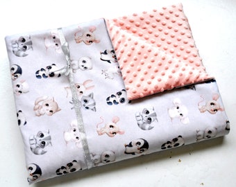 Children's blanket _ A blanket with cute animals and minky fabric or quilted velvet or cotton waffle _  sheep, panda, hare, raccoon Mojamaja