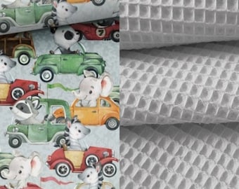 Blanket or bedspread 4 sizes _ Blanket with animals in cars and waffle or minky cotton or quilted velvet to choose from _ MOJAMAJA