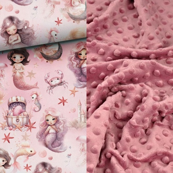 Couvre-lit, couverture enfant d'âge préscolaire ou couverture bébé _ 4 tailles _ Sirènes et coton minky rose ou gaufré au choix MOJAMAJA