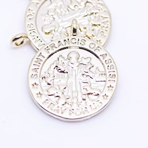 Gold Saint Francis Coin, Pray for us, 15mm, Gold Medallion pendant, Gold Coin Pendant, 14k real gold plated,1 pc or 10 pcs,WHOLESALE,CPG386