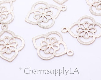 2 pcs of Gold Hand Brush Flower pattern Pendant, Cut out style, Handmade Component, 28x22mm, 2 pcs or 10 pcs, WHOLESALE,CPG553