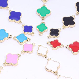 Gold or Silver Enamel Seamless Clover Connectors, 8mm, 10mm, 12mm, 15mm, 7 colors options, 1 pc or 10 pcs, WHOLESALE ECL101-108 image 1