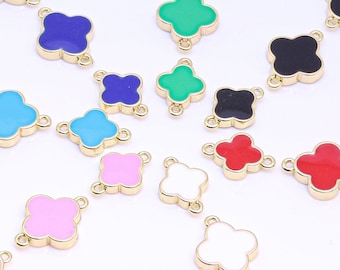 Gold or Silver Enamel Seamless Clover Connectors, 8mm, 10mm, 12mm, 15mm, 7 colors options, 1 pc or 10 pcs, WHOLESALE ECL101-108