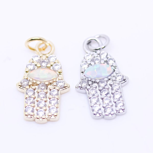Gold or silver Opal Hamsa hand charm, Opal hand charm, Opal hamsa hand charm, 18x9mm, 1 pc or 10 pcs, WHOLESALE,CPG332-CPS332