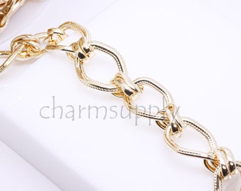 Gold Chunky Hand Soldered Chain, 25x26mm, Perfect for Chunky Chain Layering, 80s looks, 1 ft, 10 ft or 30 feet, WHOLESALE CH-100131