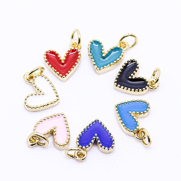 Gold Cute Enamel Heart Charm, Red, Green Turq, Black, Skyblue, NavyBlue, PastelPink, White, 1 pc or 10pcs WHOLESALE,CP151