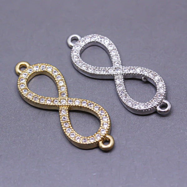 Connecteur Gold Or Silver CZ Love Infinity, 24x8mm, Love Infinity, CZ Pave, 1 pc ou 10 pcs, WHOLESALE