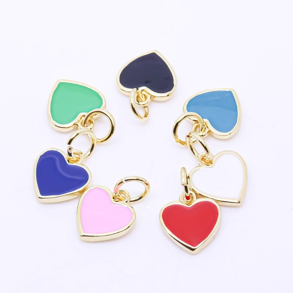 Gold Cute Dainty enamel Heart charm, 8mm, red, pink, navy blue, light green, black, turquoise, white, 1 pc or 10 pcs, WHOLESALE,CPG148