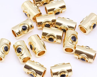 Gold Black cz Eye Bead, 9.3x6.5mm, Double Sided, Black cz Eye Bead, 1 pc or 10 pcs, WHOLESALE, MP24-10087
