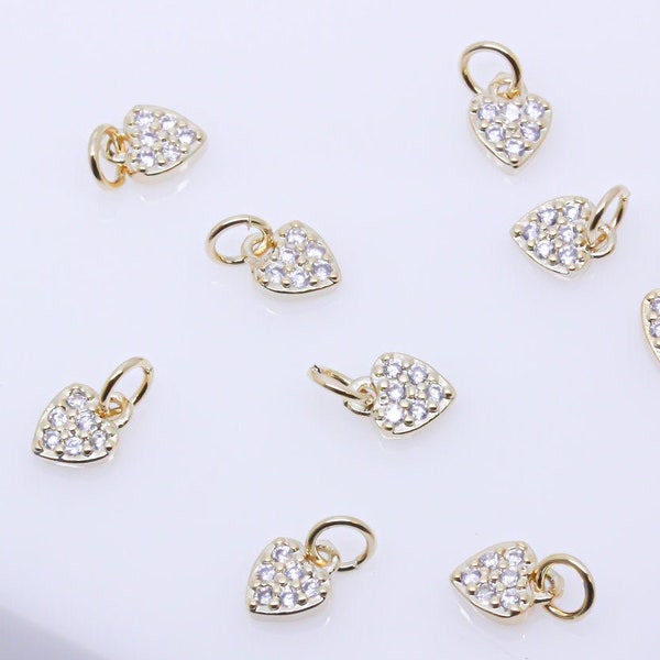 Gold or Silver Tiny Delicate Heart Shape Cz Set Charm, Little Danglings, 5mm, Jewelry Making, 1 pc or 10 pcs, WHOLESALE,CPG086,CPS086