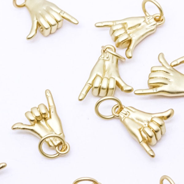 Matte Gold or Silver Shaka Hand Sign charm, Hang loose charm, Surfer's gift, Cute Hawaiian charm, 1 pc or 10 pcs, WHOLESALE,CPG105,CPS105