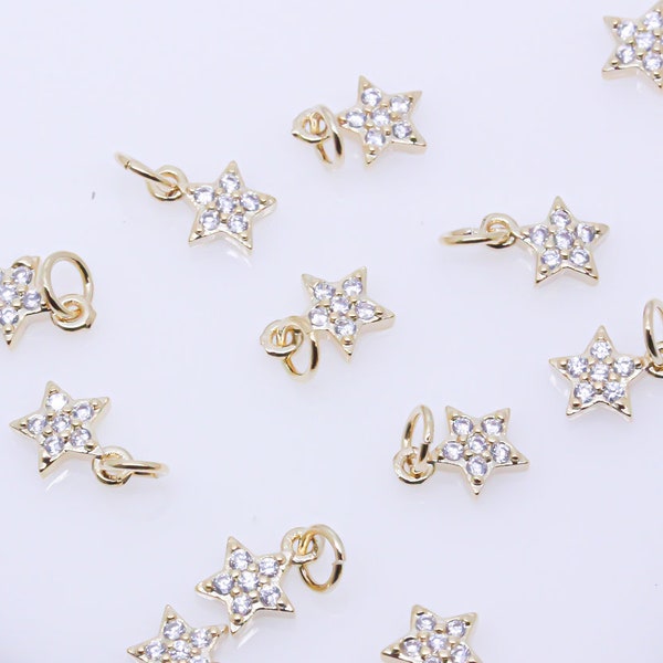 Gold or Silver Tiny Delicate Star Shape Cz Set Charm, Little Danglings, 5mm, Jewelry Making, 1 pc or 10 pcs, WHOLESALE,CPG239,CPS239