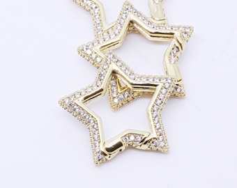 Gold or Silver Full Pave Cz Star Push Gate Ring Clasp, 25mm, Sparkly Star Clasp, 1 pc or 10 pcs, WHOLESALE, Mp21-10076