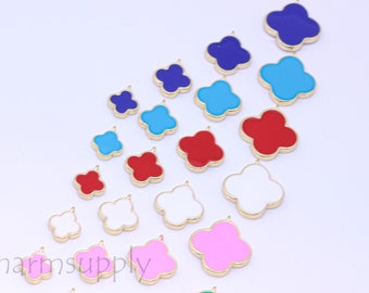 6pcs gold tone enamel clover charm-pick black or white color