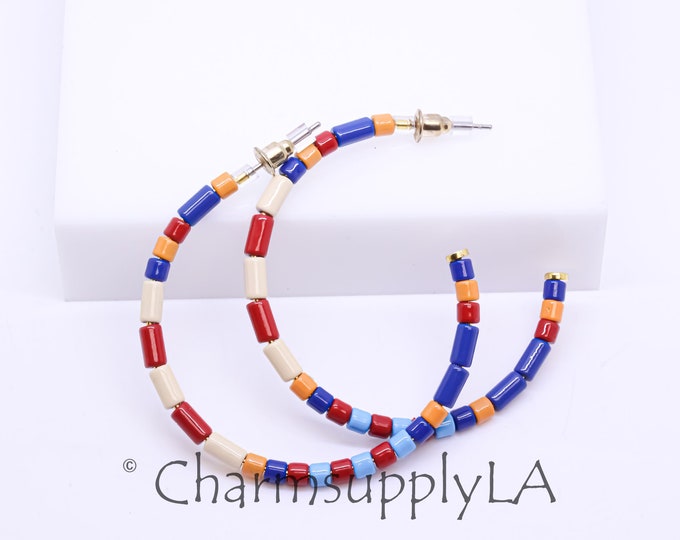 FJ1-095 Rainbow Hoops Fun Summer Piece 50-52mm Limited edition Colorful Enamel Tubes Beaded Hoop Earrings Mixed Colors Hoops