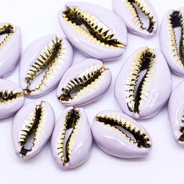 Pastel Purple enamel cowrie shell, single shell, pendant, connector, summer vibe, beach accessories, 1 pc, 10 pcs, WHOLESALE