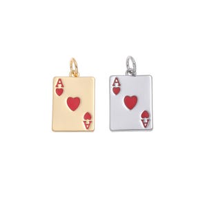 18k Gold oder Silber Herz As, Spielkarten Charme, Souvenir Geschenk Charme, Kasino-Liebhaber Charme, Glücksbringer, Herz As, CPG1606, CPS1606