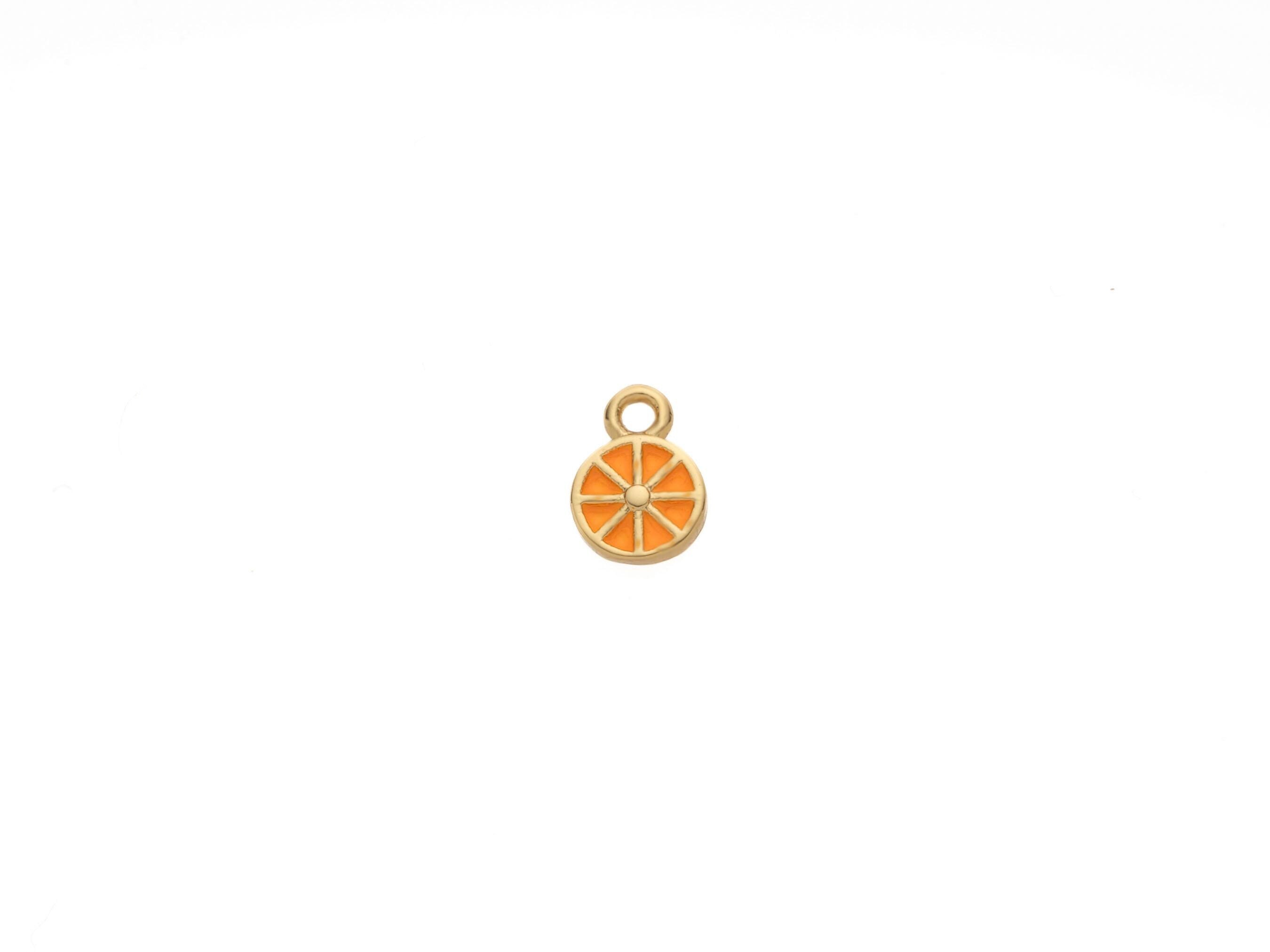 18k Gold Plated Tangerine or Orange pendant or charm, Charms for kids, Enamel Orange slice/ Tangerine slice, CPG1083