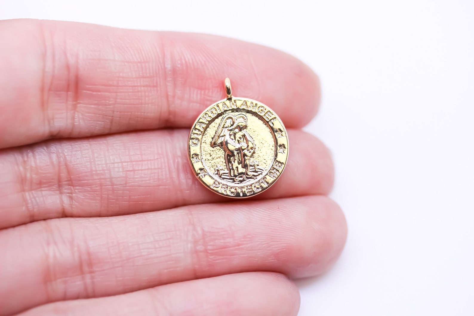 Gold Guardian Angels Coin Protect us 15mm Gold Medallion Etsy