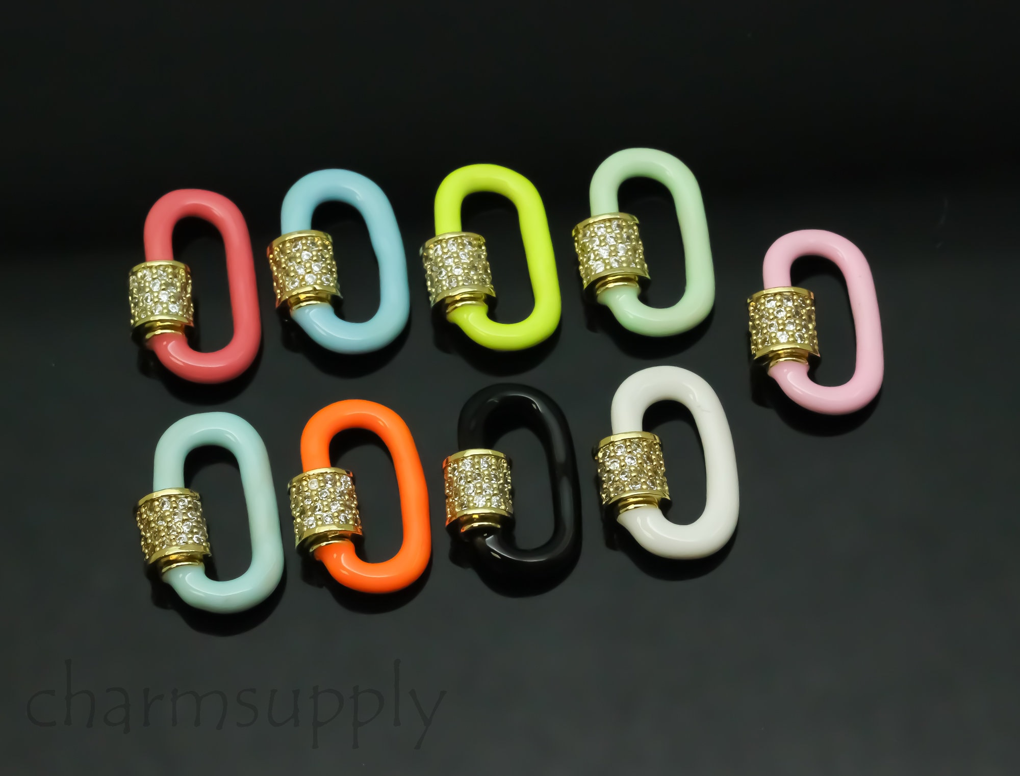Colorful Summer Colors Enamel Carabiner, cz screw, 12x19mm, 9 colors,…