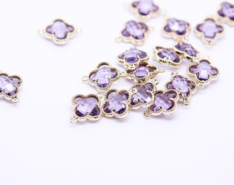 3 pcs of Amethyst CZ Color Cz Clover Connector, 3 pcs, 12 pcs, 24 pcs WHOLESALE