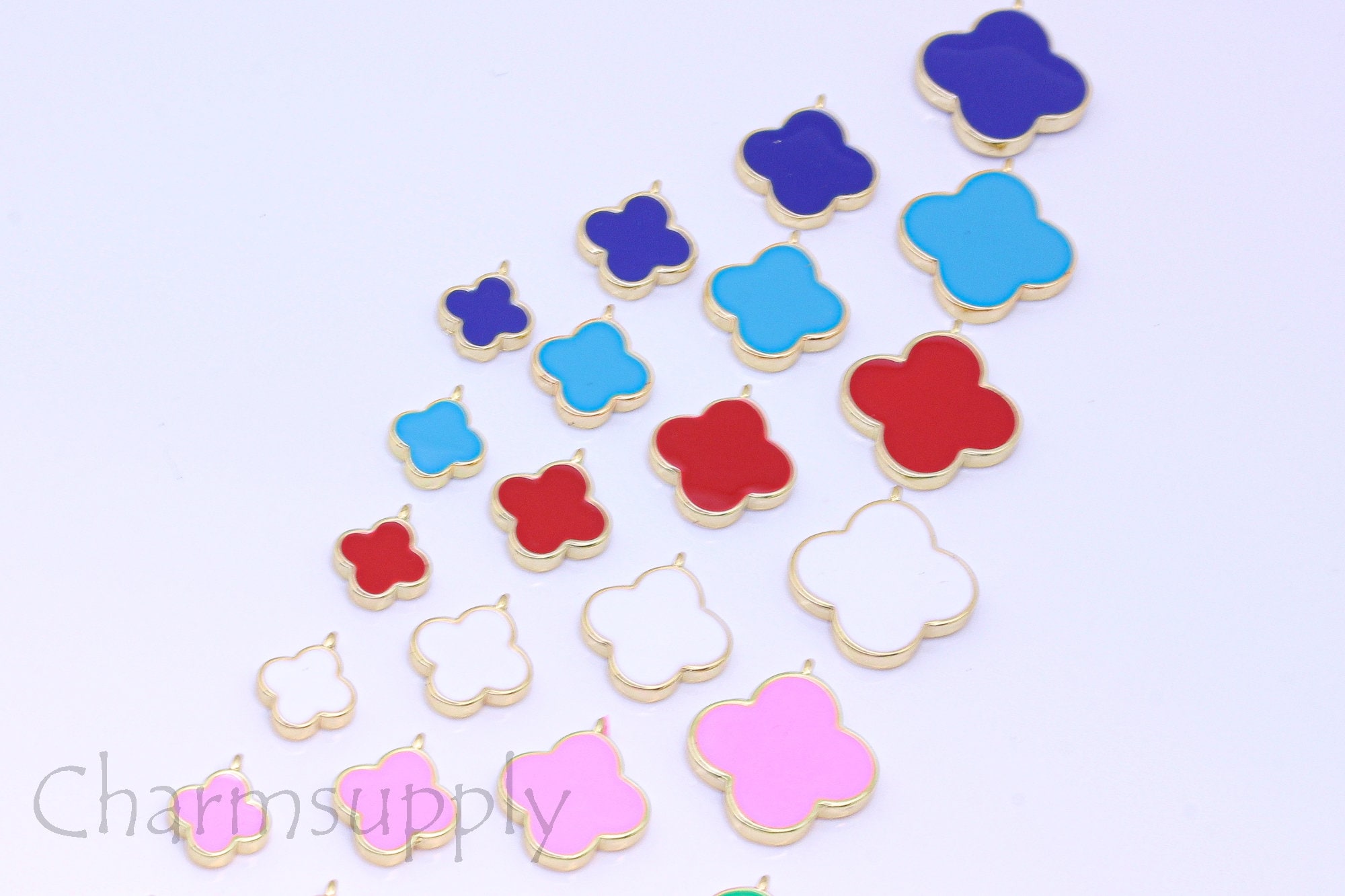 Gold or Silver Enamel Seamless Clover single bail Charm, 8mm, 10mm, 1…