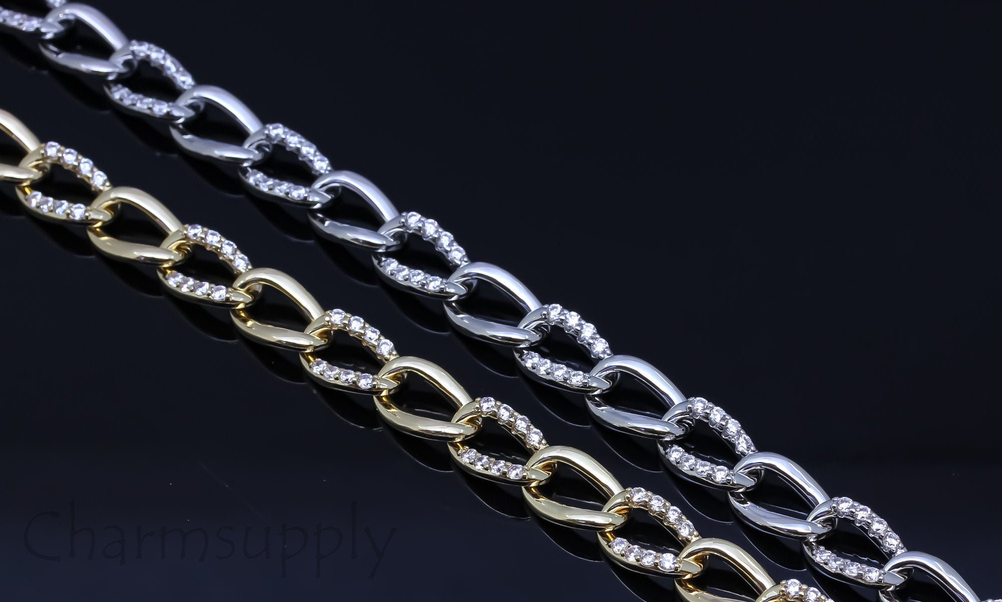 Gold or Silver Cz Intertwine Curb Chain, Sophisticated Look