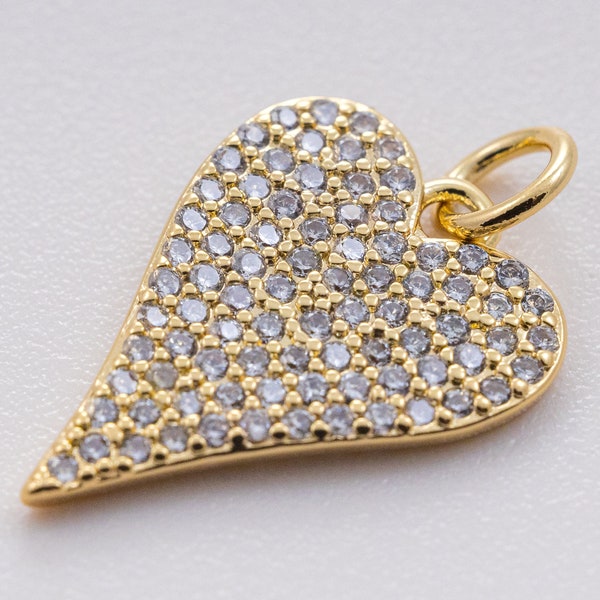 Gold cz full pave Heart Pendant, 18x13mm, Heart Pendant, Simple and elegant, Heart Shape Pendant, My Valentine, 1 pc or 10 pcs,CPG073
